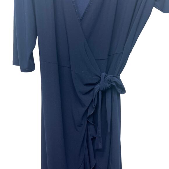 Kiyonna Womens True Wrap Dress 14/16 Midi Stretch Ruffle Hem Party Event Evening - Picture 5 of 14